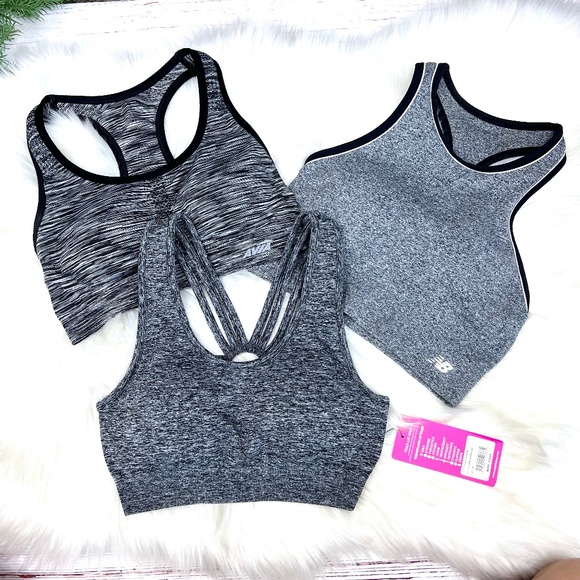 Other - 3 Sports Bra Bundle |•Yoglicious NWT + New Balance + Avia•| Black/Grey Racerback